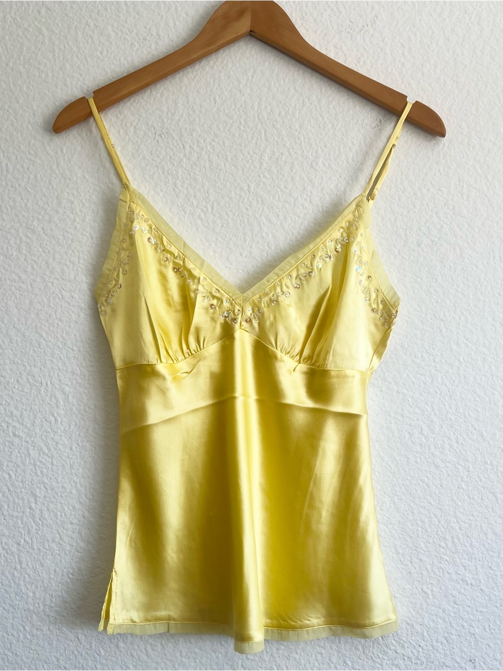 Gold Hawk 💯 Silk Yellow Sequins Embellished Camisole